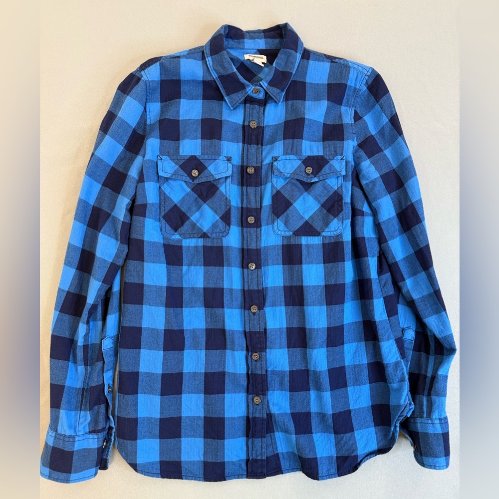 J. Crew Factory Blue Flannel Plaid Shirt Buttondown Size Small Soft Fall Winter